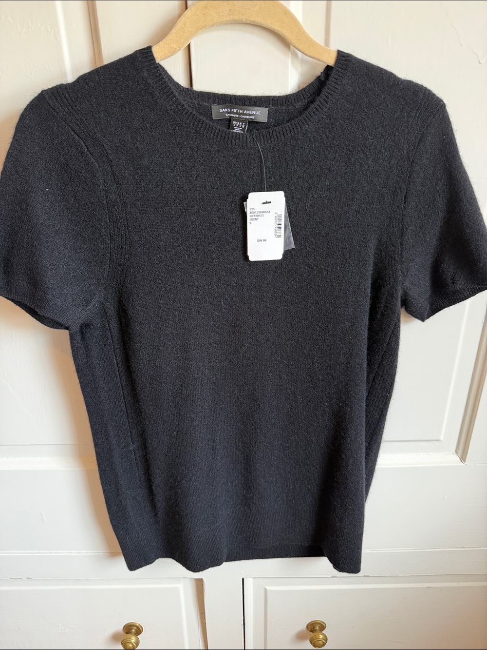 Saks Fifth Avenue Black Short-Sleeve Cashmere Crewneck Knit Top